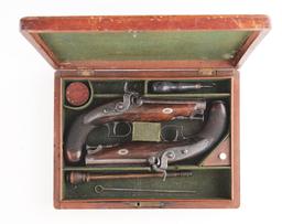 (A) LOT OF TWO: A HIGH QUALITY CASED PAIR OF ENGLISH PERCUSSION TRAVELLING PISTOLS BY THOMAS STEVENS