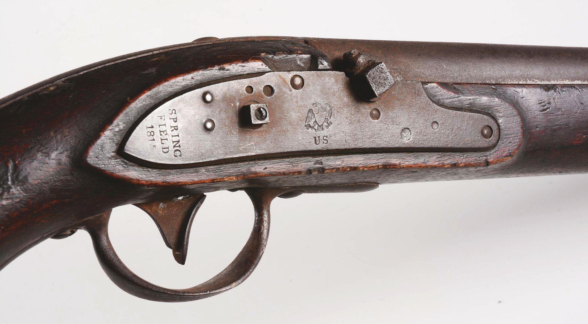 (A) SPRINGFIELD MODEL 1817 FLINTLOCK PISTOL DATED 1815, THE SECOND TYPE, CONVERTED TO PERCUSSION, IN