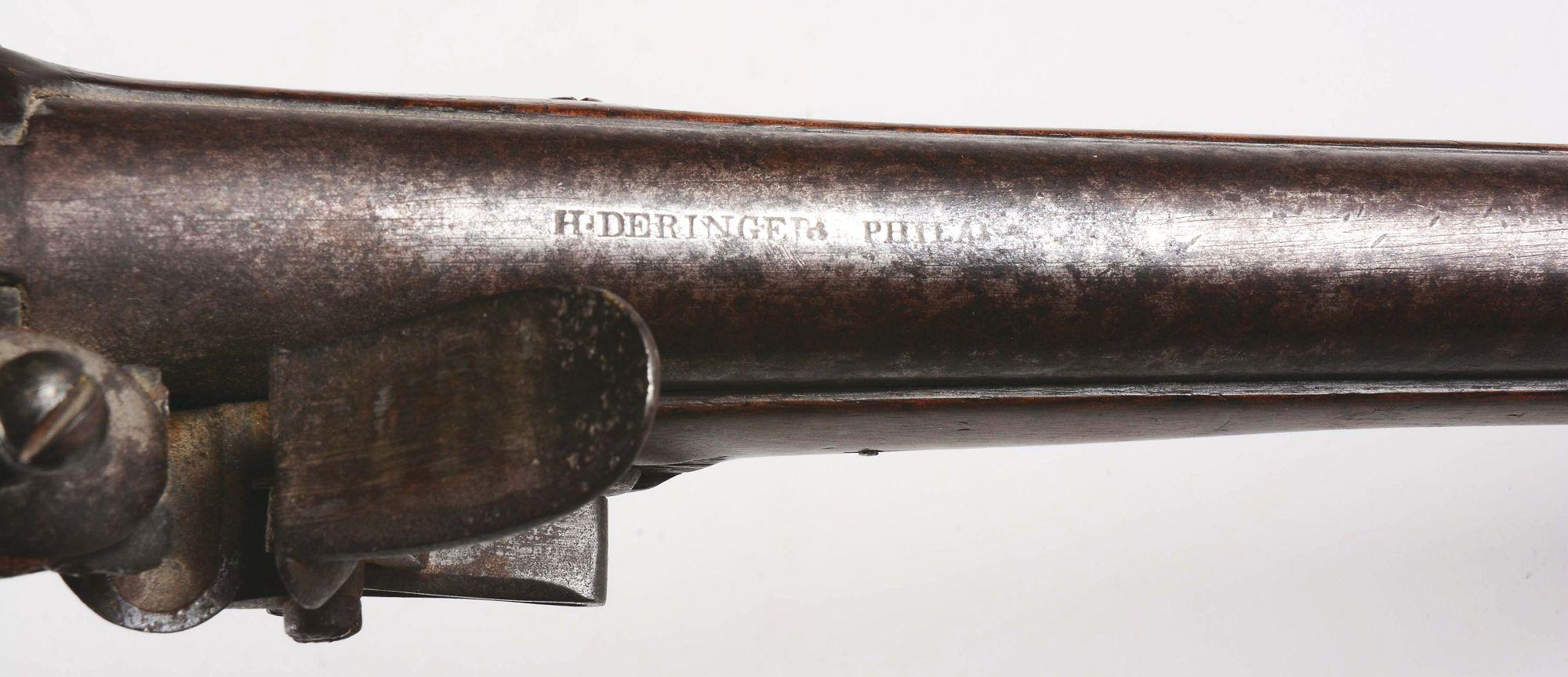 (A) AN 1813 (?) CONTRACT UNITED STATES FLINTLOCK MARTIAL PISTOL WITH BARREL MARKED DERINGER PHILA PA