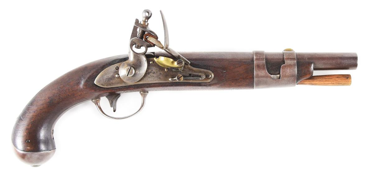 (A) A US MODEL 1816 SINGLE SHOT FLINTLOCK MARTIAL PISTOL BY SIMEON NORTH WITH UNUSUAL, POSSIBLY UNIQ