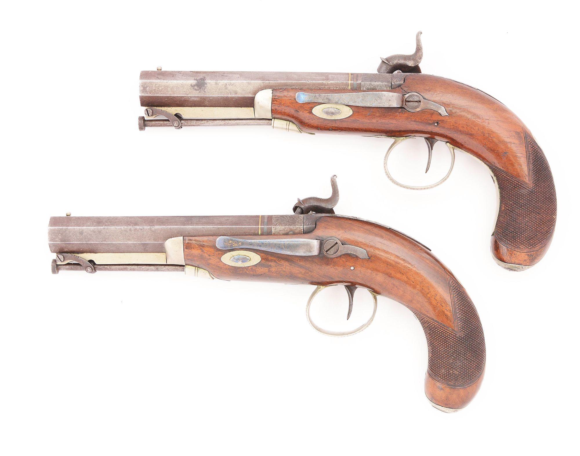 (A) LOT OF TWO: A FINE PAIR OF TRYON PHILADELPHIA BELT PISTOLS MADE FOR L.FISHER, LYNCHBURG VA CIRCA