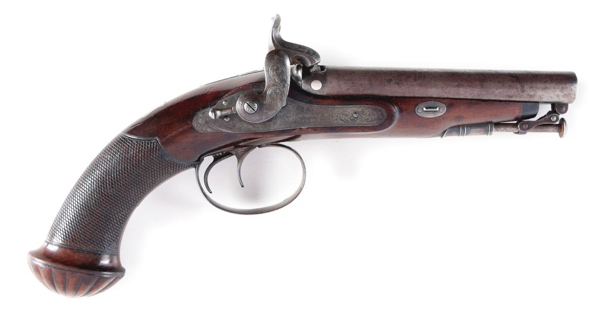 (A) C. MOORE LONDON DOUBLE BARREL HOWDAH PISTOL.