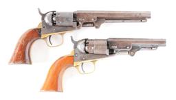 (A) LOT OF TWO: A FINE PAIR OF ORIGINAL COLT POCKET MODEL PERCUSSION REVOLVERS.