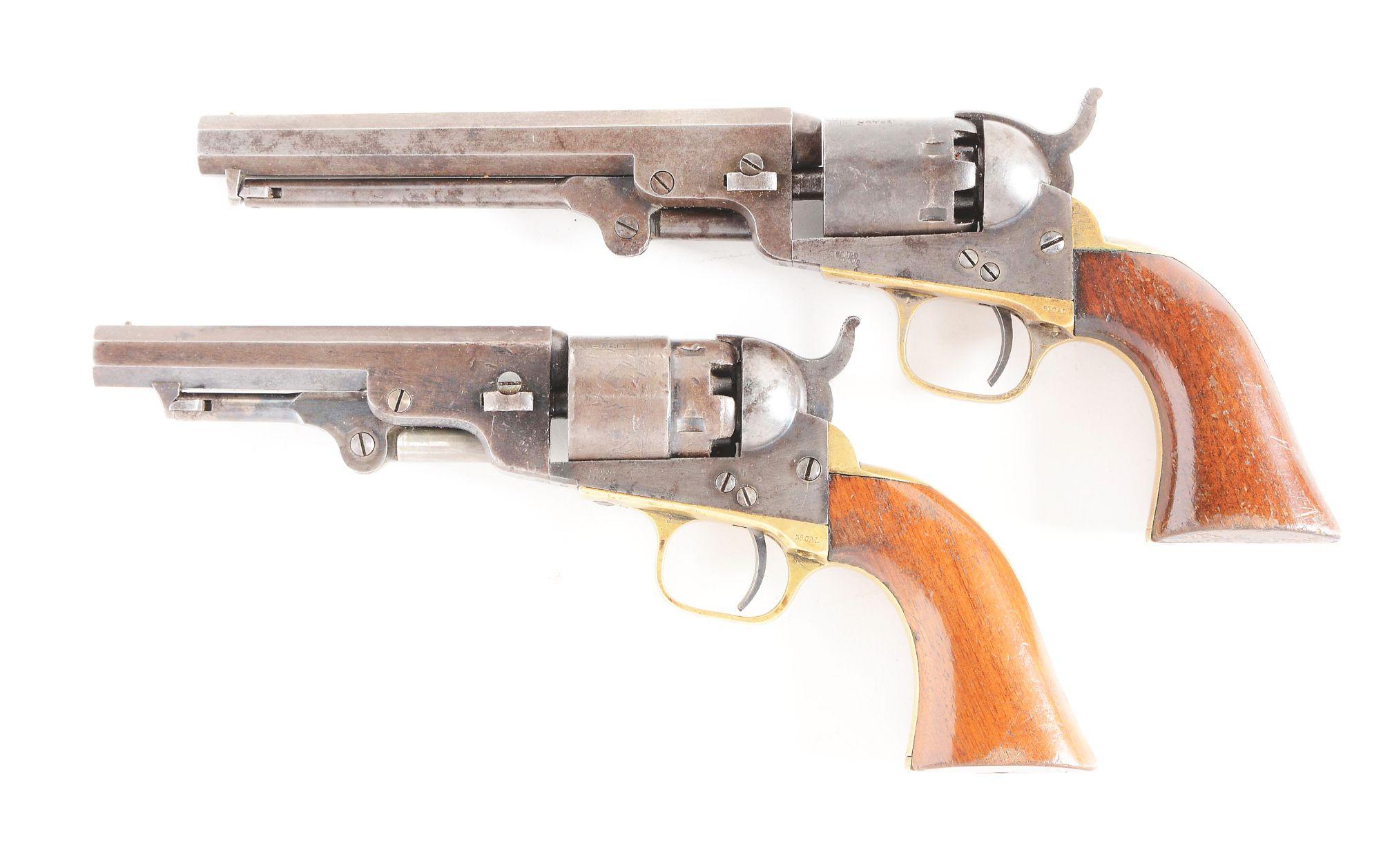 (A) LOT OF TWO: A FINE PAIR OF ORIGINAL COLT POCKET MODEL PERCUSSION REVOLVERS.