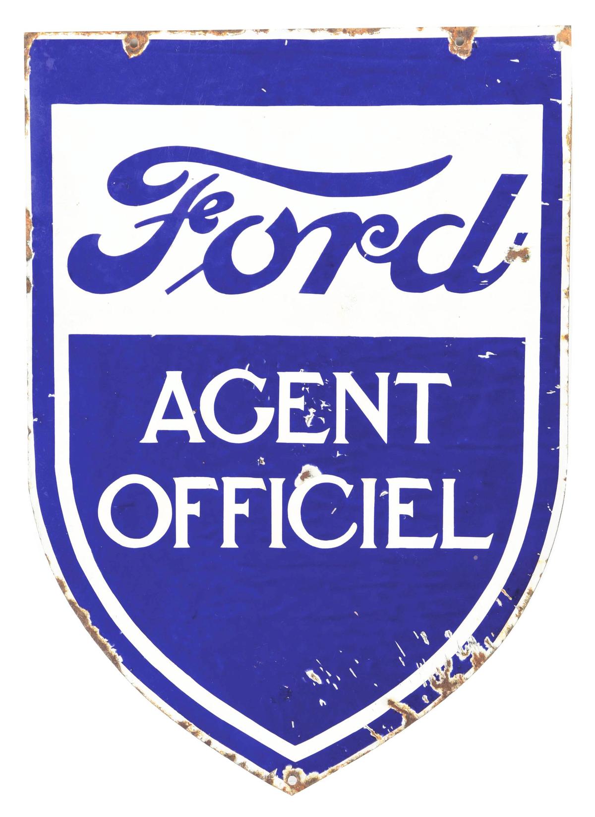 Ford Motor Cars Official Agent Die Cut Porcelain Sign.