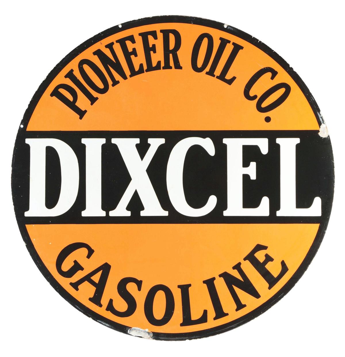 Pioneer Oil Company Dixcel Gasoline Porcelain Sign.