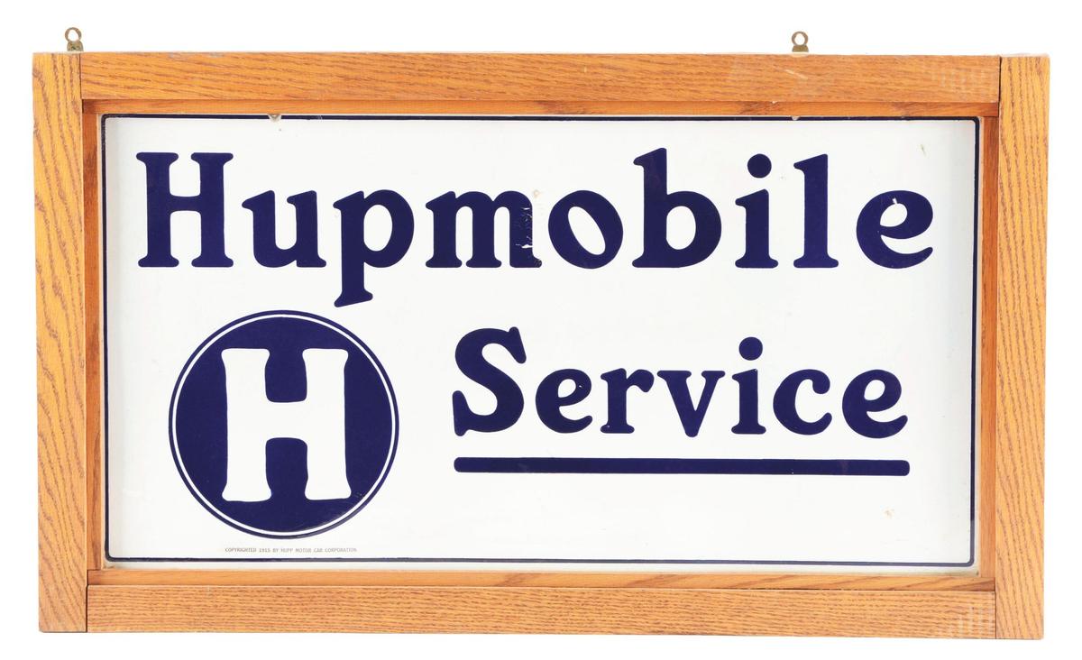 Hupmobile Motor Car Service Porcelain Sign W/ Wood Framing.