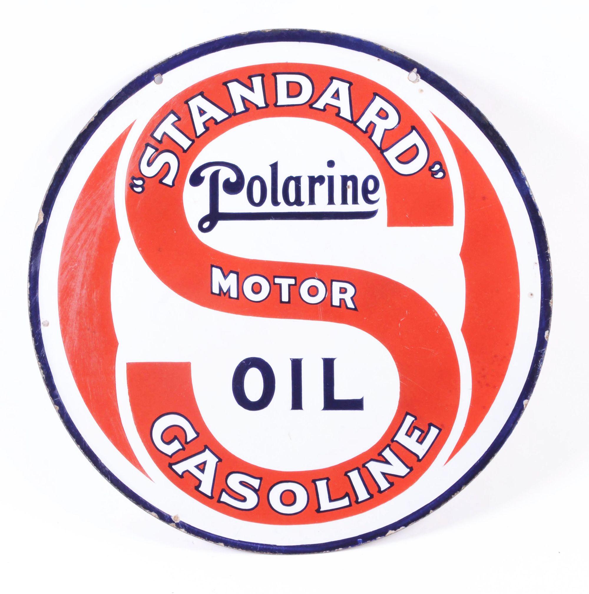 Standard Motor Gasoline & Polarine Motor Oil Porcelain Curb Sign.