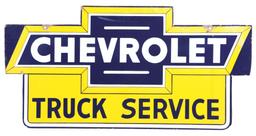 Rare Chevrolet Truck Service Die Cut Porcelain Sign.