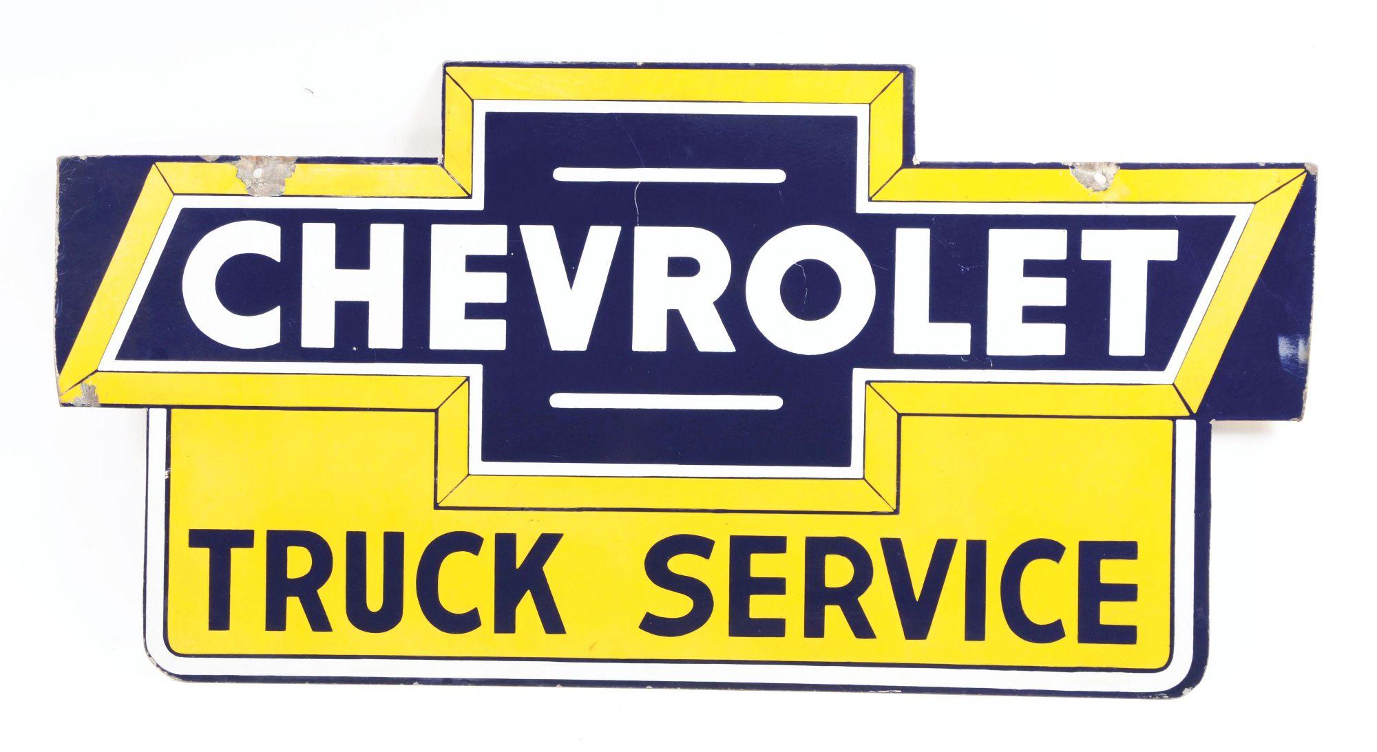 Rare Chevrolet Truck Service Die Cut Porcelain Sign.