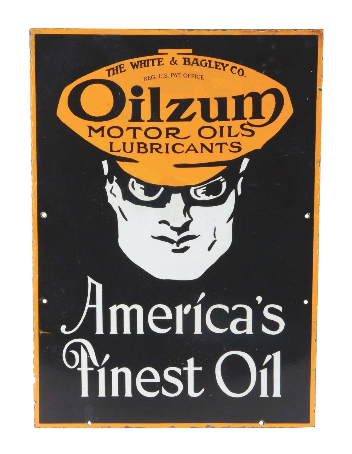 Rare Oilzum Motor Oil Porcelain Curb Sign W/ Oswald Graphic.