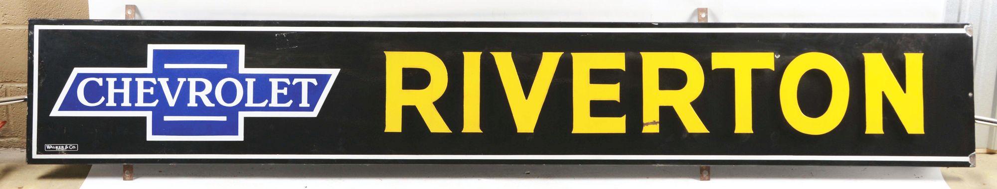 Rare & Outstanding Chevrolet Porcelain Dealership Sign For Riverton Motor Co.