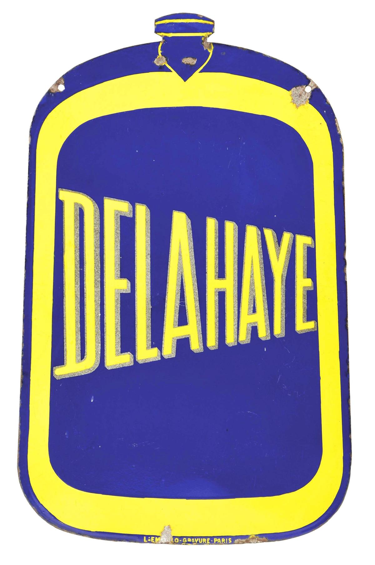 Delahaye Motor Cars Die Cut Porcelain Radiator Sign.