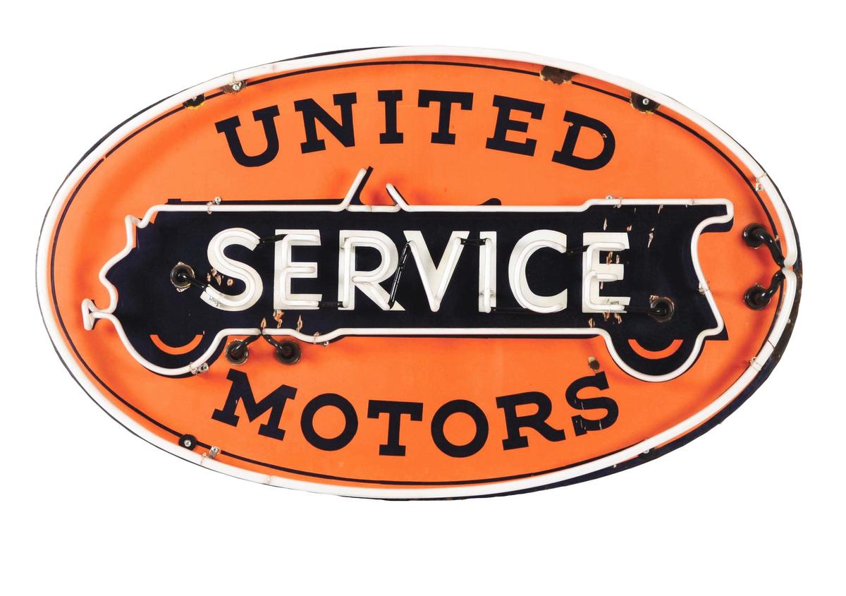 United Motors Service Porcelain Sign W/ Added Neon.