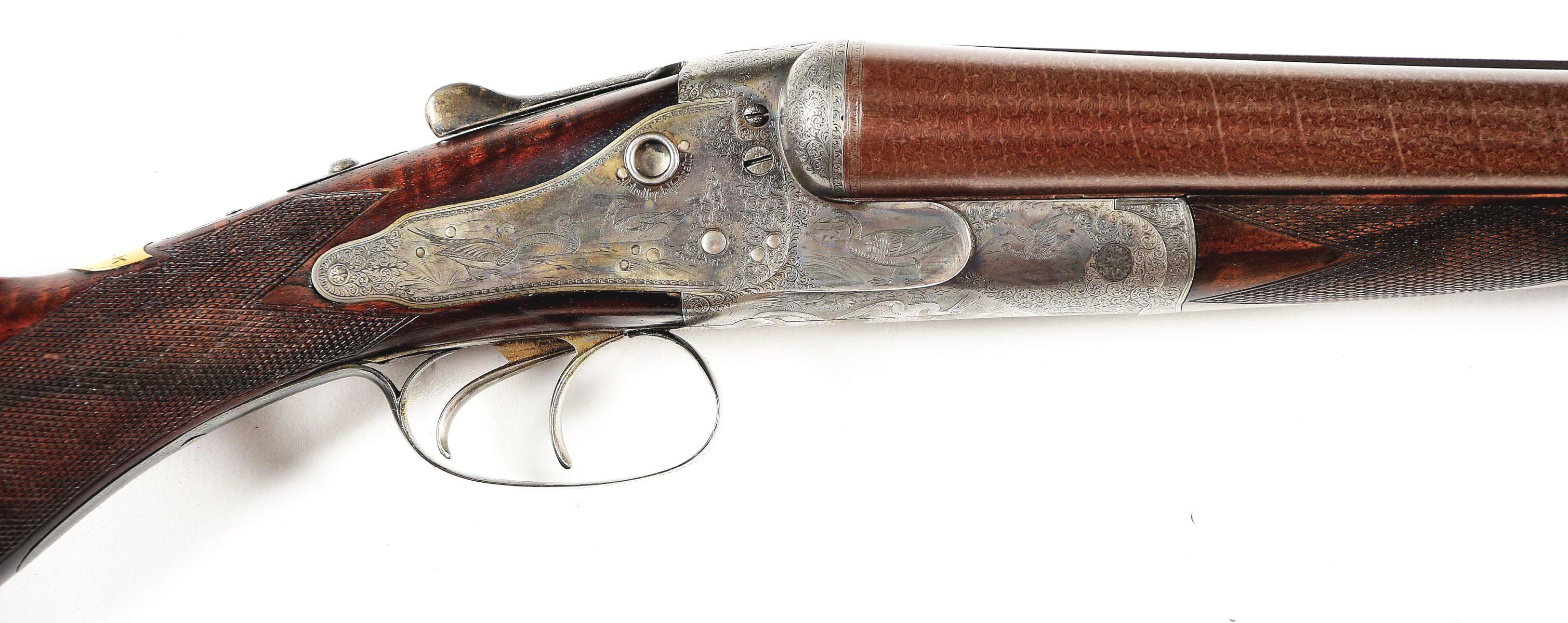 (A) W. & C. SCOTT PREMIER GRADE SIDELOCK TEN BORE SHOTGUN WITH WATERFOWL ENGRAVING.