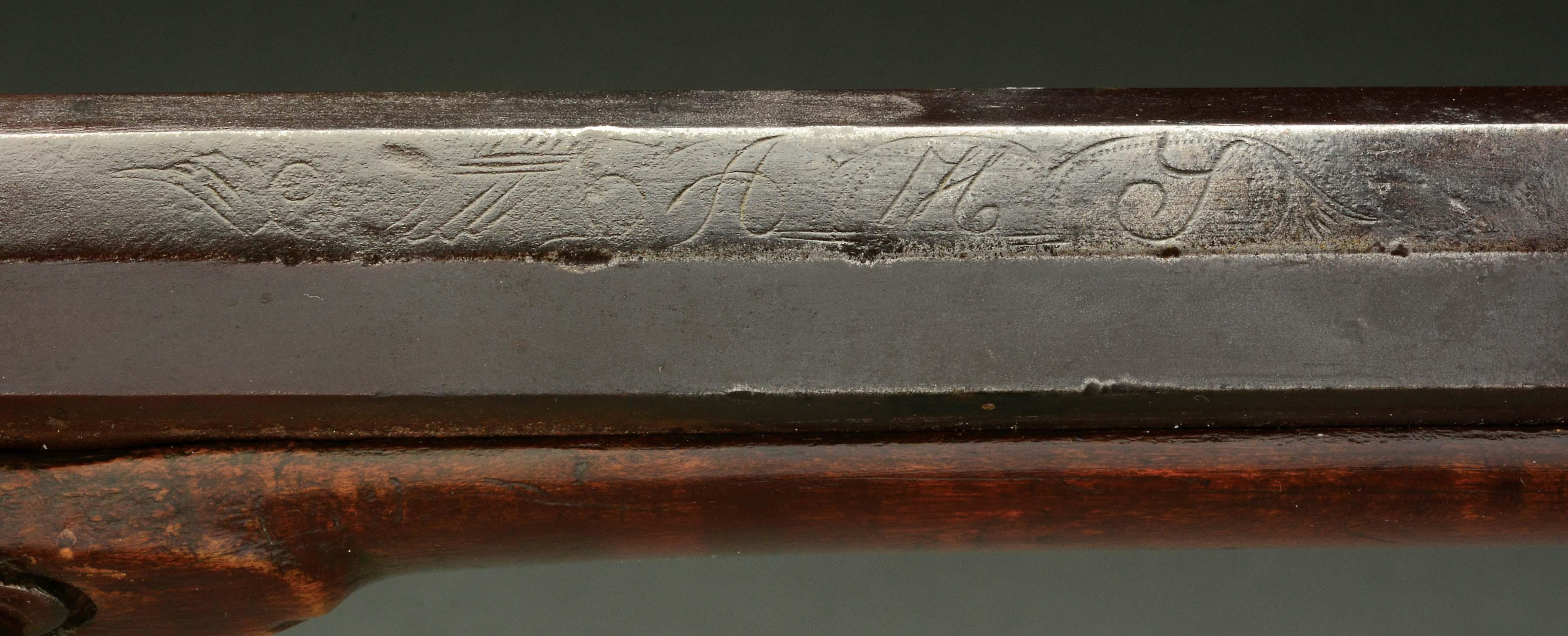 (A) Andrew Young Signed Kentucky Rifle, Inscribed "Heavy tax, no money, hard times, 1844".