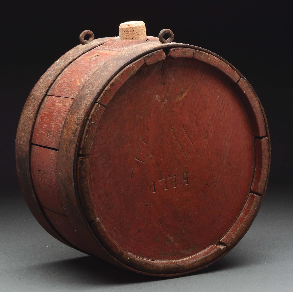 Important and Historic Documented Revolutionary War Banded Field Canteen, Dated 1774 Carried at Batt