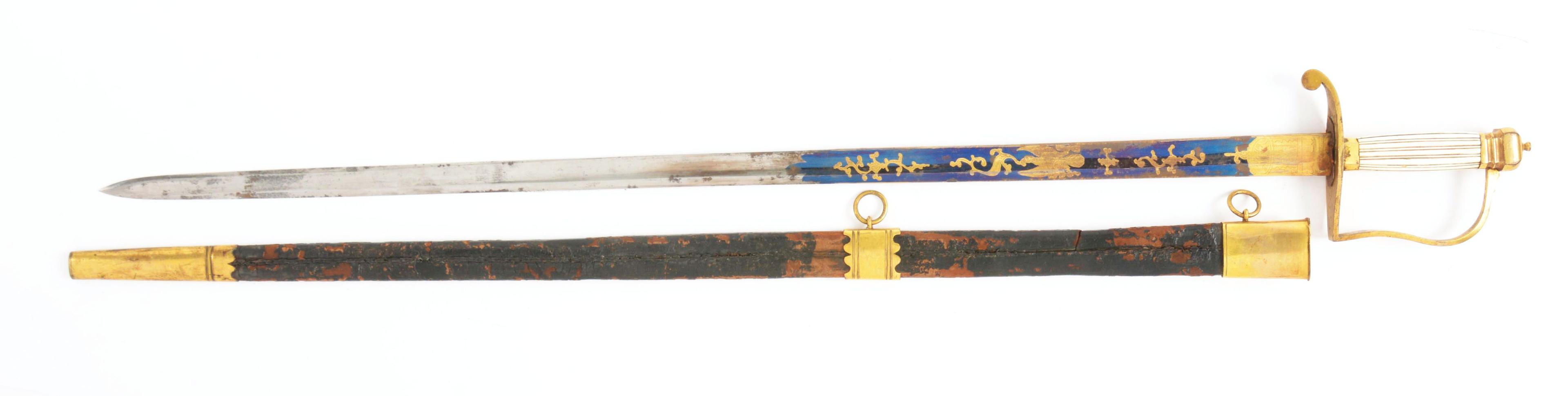FINE GILT BRASS INFANTRY OFFICER'S SPADROON MARKED WOOLEY DEAKON WITH SCABBARD.