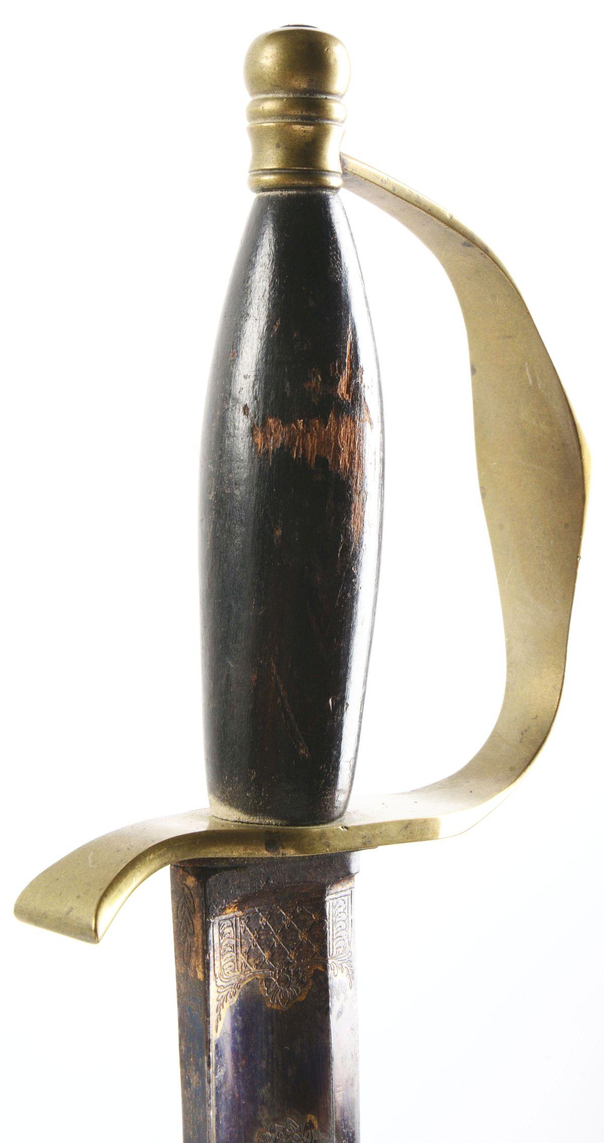 BRASS HILTED "HONOR AND MY COUNTRY" INSCRIBED SABER WITH SCABBARD.