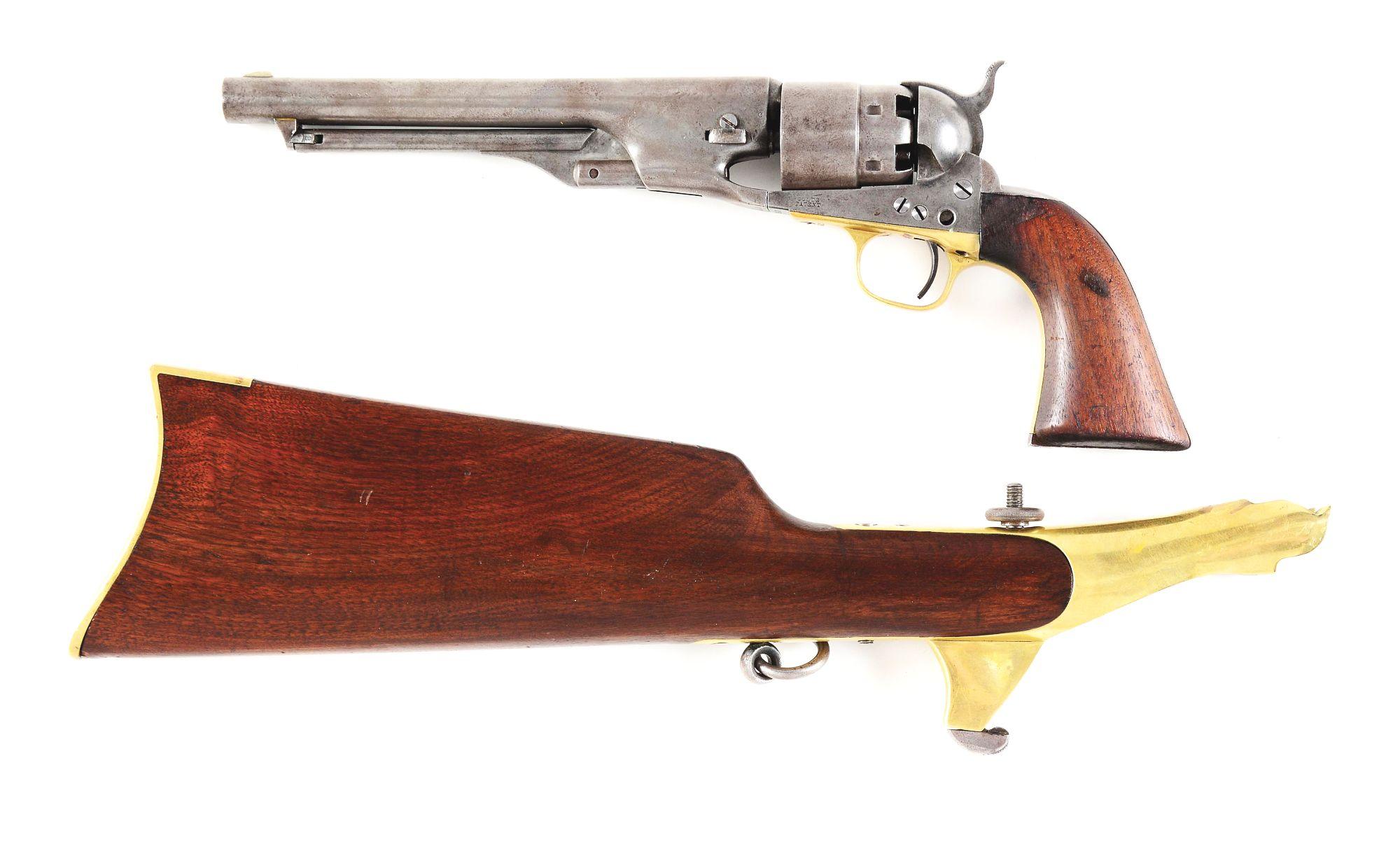 (A) CIVIL WAR COLT MODEL 1860 PERCUSSION REVOLVER WITH SHOULDER STOCK.