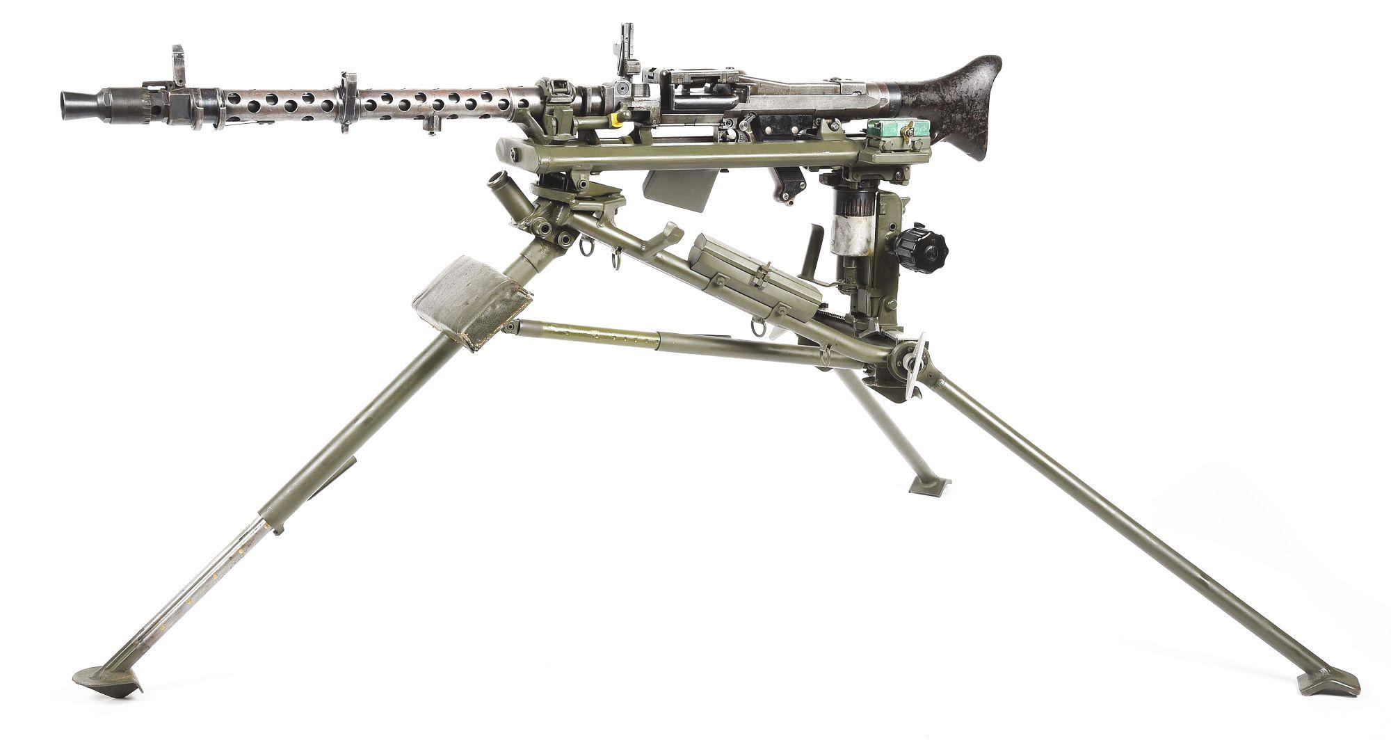 (N) SCARCE EARLY 1938 BERLIN SUHLER-WAFFEN MG-34 MACHINE GUN WITH LAFETTE TRIPOD AND ACCESSORIES (PR