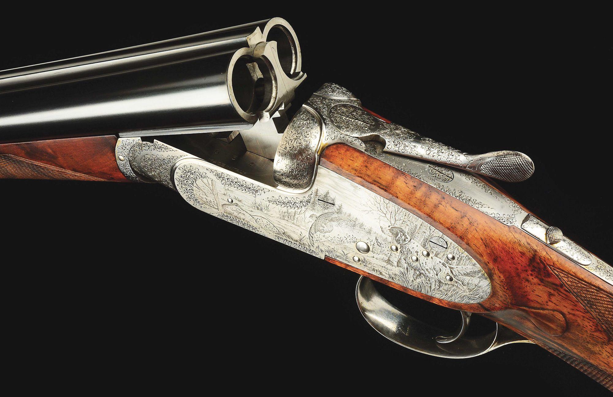 (M) 20 BORE ABBIATICO AND SALVINELLI SIDE BY SIDE SHOTGUN WITH FINE GAME SCENE ENGRAVING BY F.  GALE