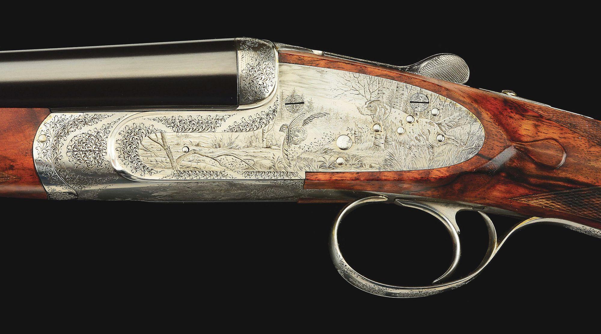 (M) 20 BORE ABBIATICO AND SALVINELLI SIDE BY SIDE SHOTGUN WITH FINE GAME SCENE ENGRAVING BY F.  GALE