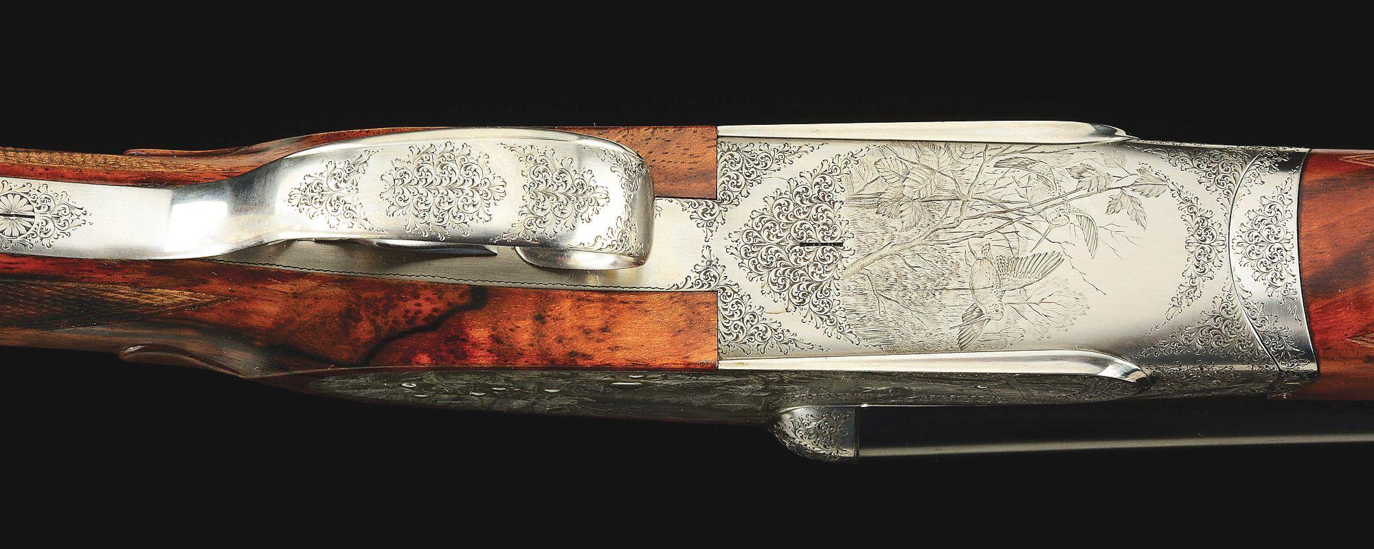 (M) 20 BORE ABBIATICO AND SALVINELLI SIDE BY SIDE SHOTGUN WITH FINE GAME SCENE ENGRAVING BY F.  GALE