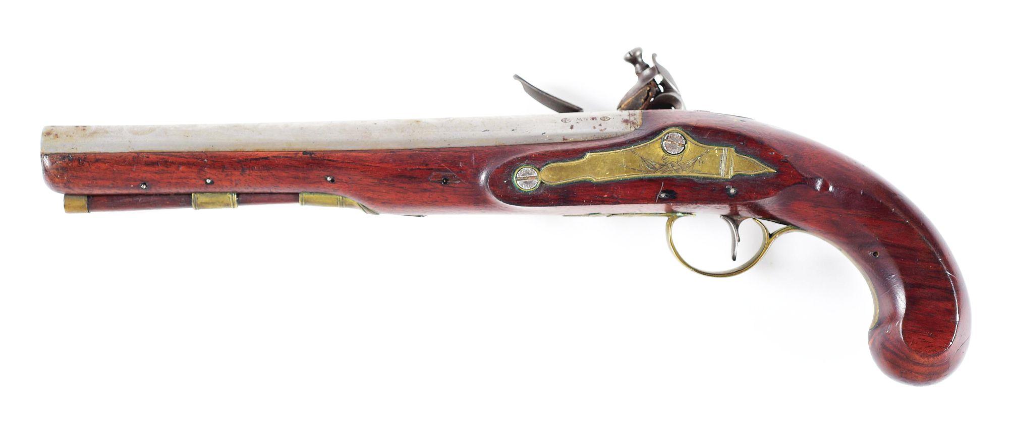 (A) RYAN & WATSON SIGNED FLINTLOCK HOLSTER PISTOL.