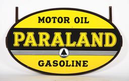 PARALAND GASOLINE & MOTOR OIL PORCELAIN SERVICE STATION SIGN.