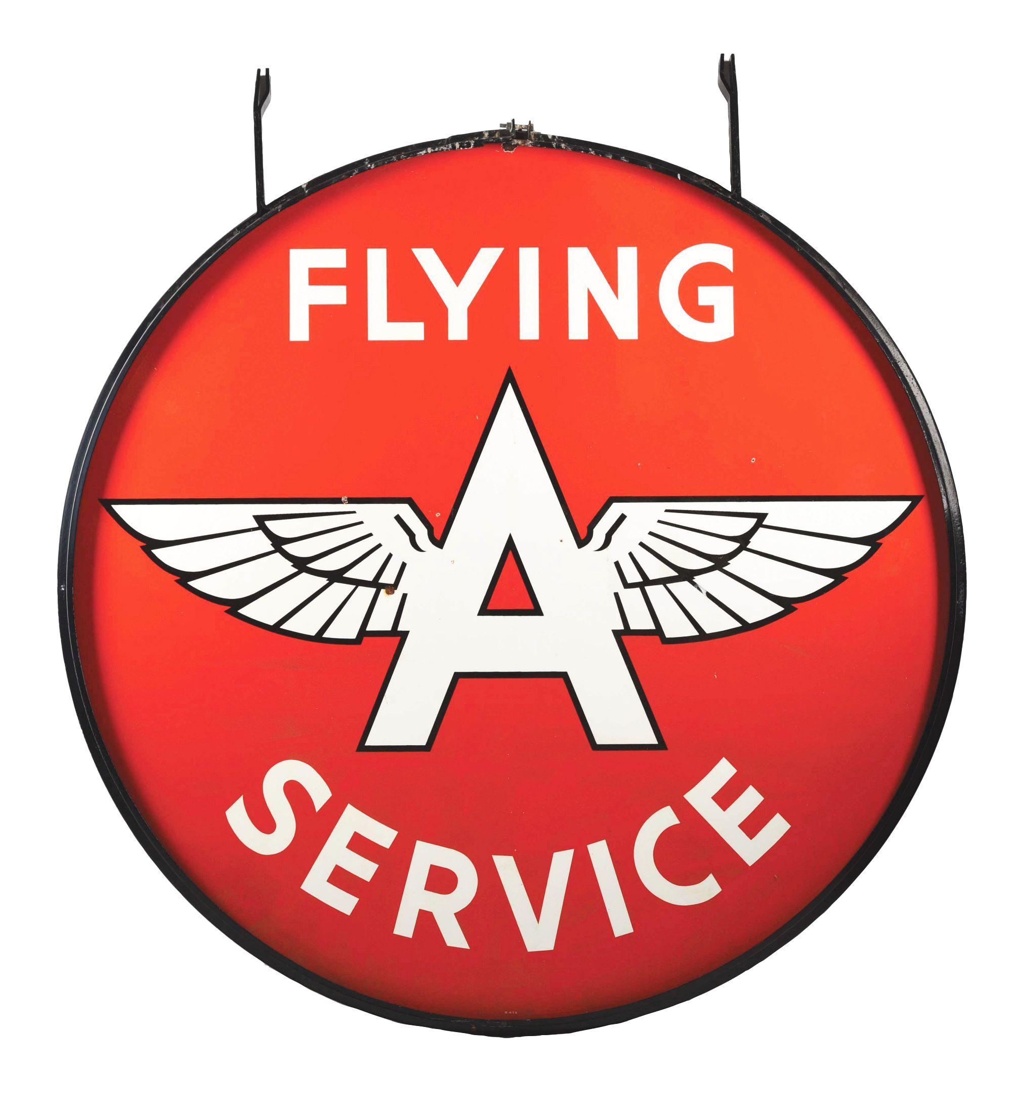 FLYING A SERVICE PORCELAIN SERVICE STATION SIGN W/ ORIGINAL RING.