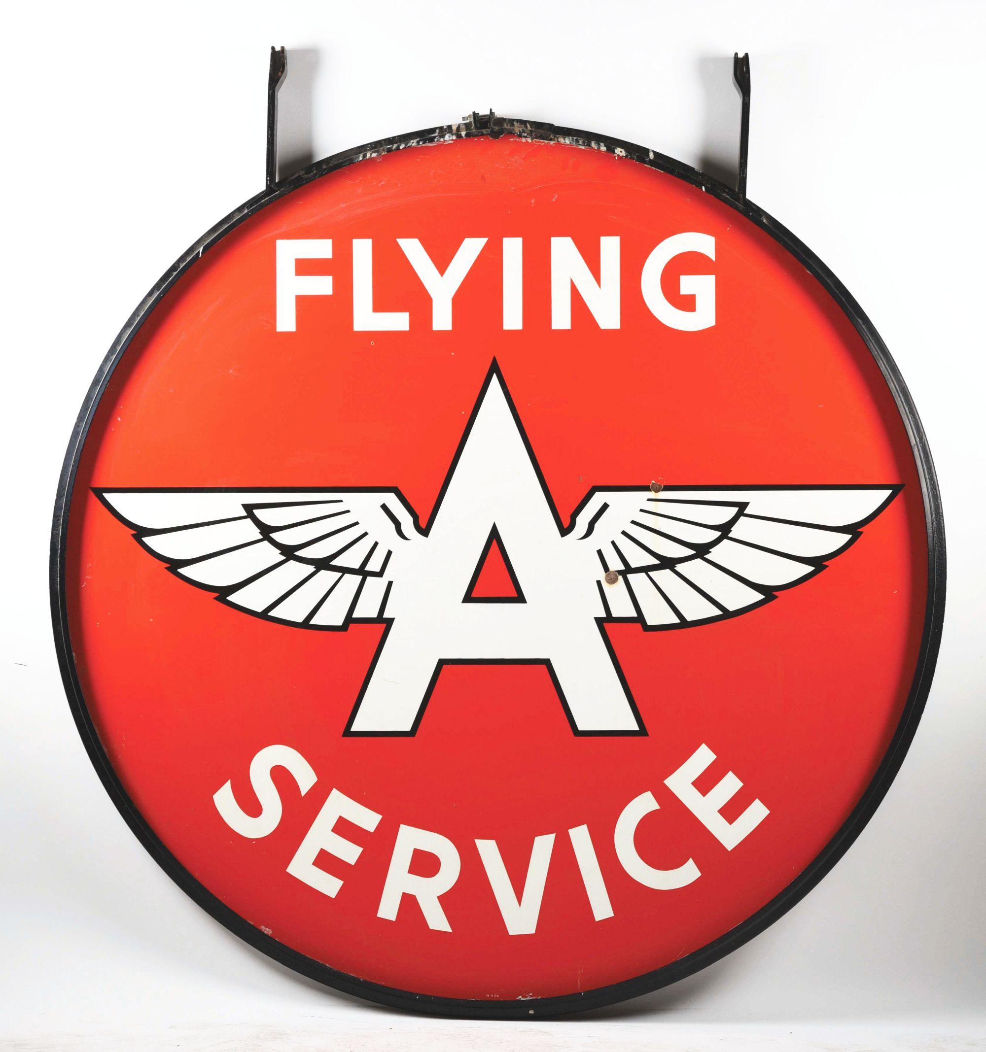 FLYING A SERVICE PORCELAIN SERVICE STATION SIGN W/ ORIGINAL RING.