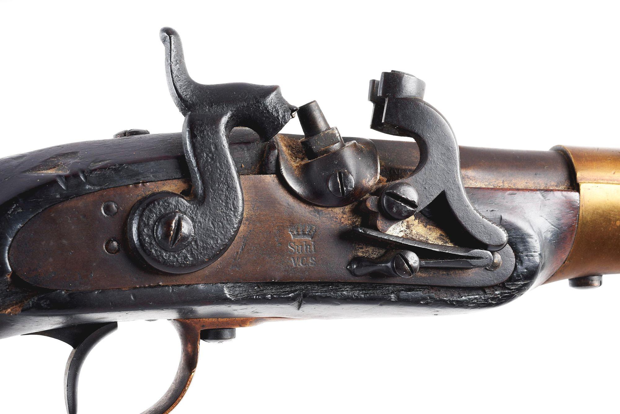 (A) LOT OF 2: SPANISH MIQUELET LOCK PISTOL AND VALENTIN SCHILLING PRODUCED PRUSSIAN 1850 CAVALRY PIS