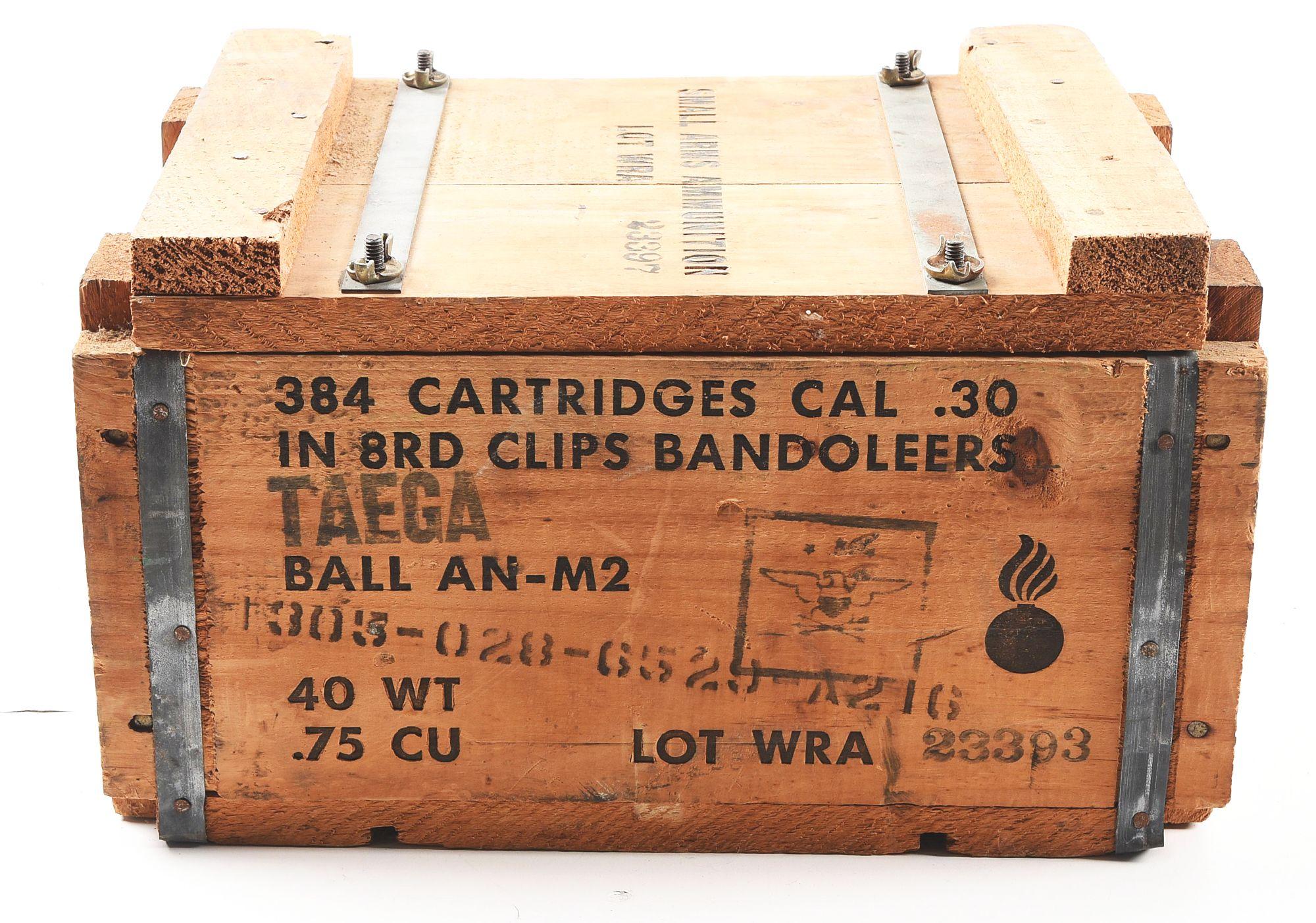 CRATE OF 384 ROUNDS OF U.S.G.I. WINCHESTER REPEATING ARMS .30-06 AMMUNITION ON M1 GARAND ENBLOC CLIP