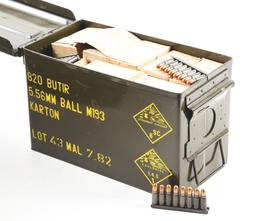 LOT OF 2: WOOD AMMO CRATE & METAL AMMO CASE OF APPROXIMATELY 3500 ROUNDS OF 7.65X25MM AMMUNITION.