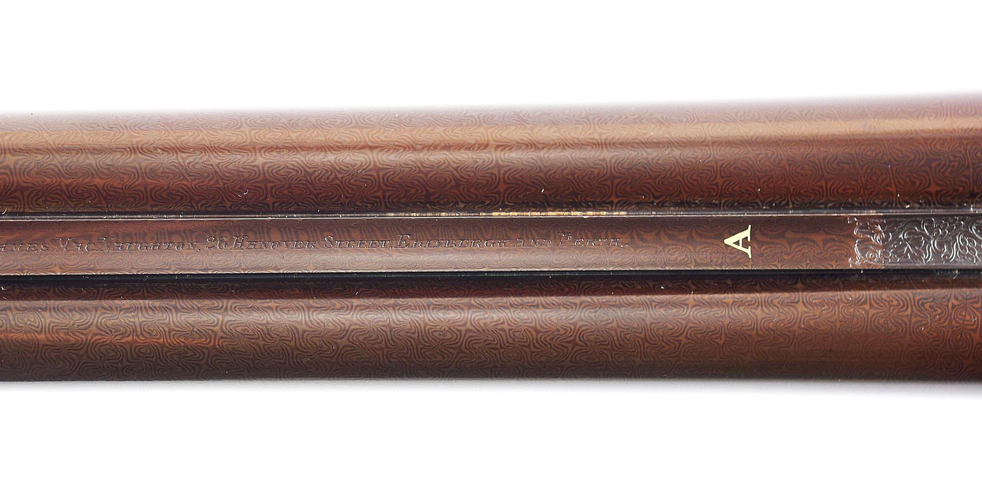 (C) JAMES MACNAUGHTON SCARCE BAR-IN-WOOD SIDE BY SIDE 12 BORE SHOTGUN.