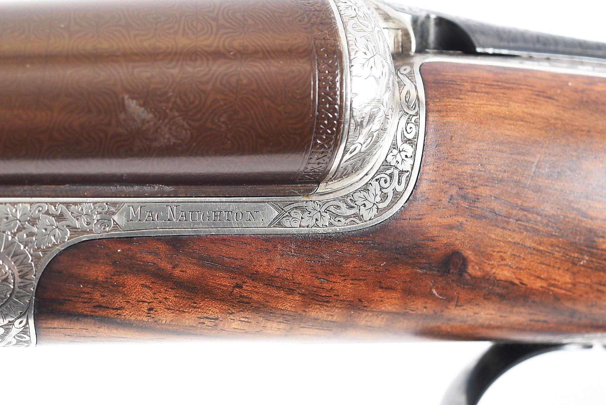 (C) JAMES MACNAUGHTON SCARCE BAR-IN-WOOD SIDE BY SIDE 12 BORE SHOTGUN.