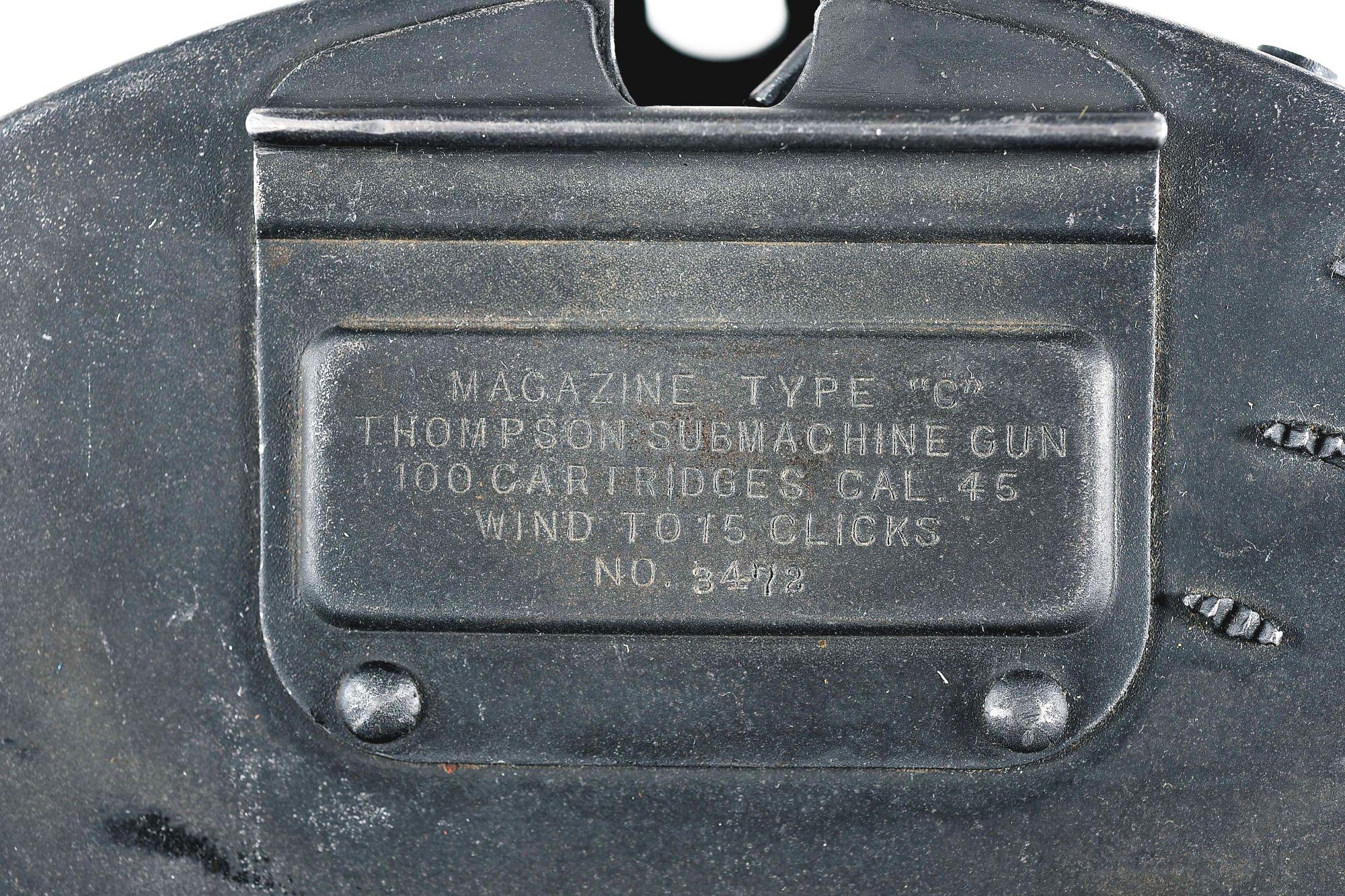 EXCEPTIONAL EARLY ORIGNAL COLT THOMPSON MACHINE GUN 100 ROUND NUMBERED “C” DRUM WITH MATCHING NUMBER