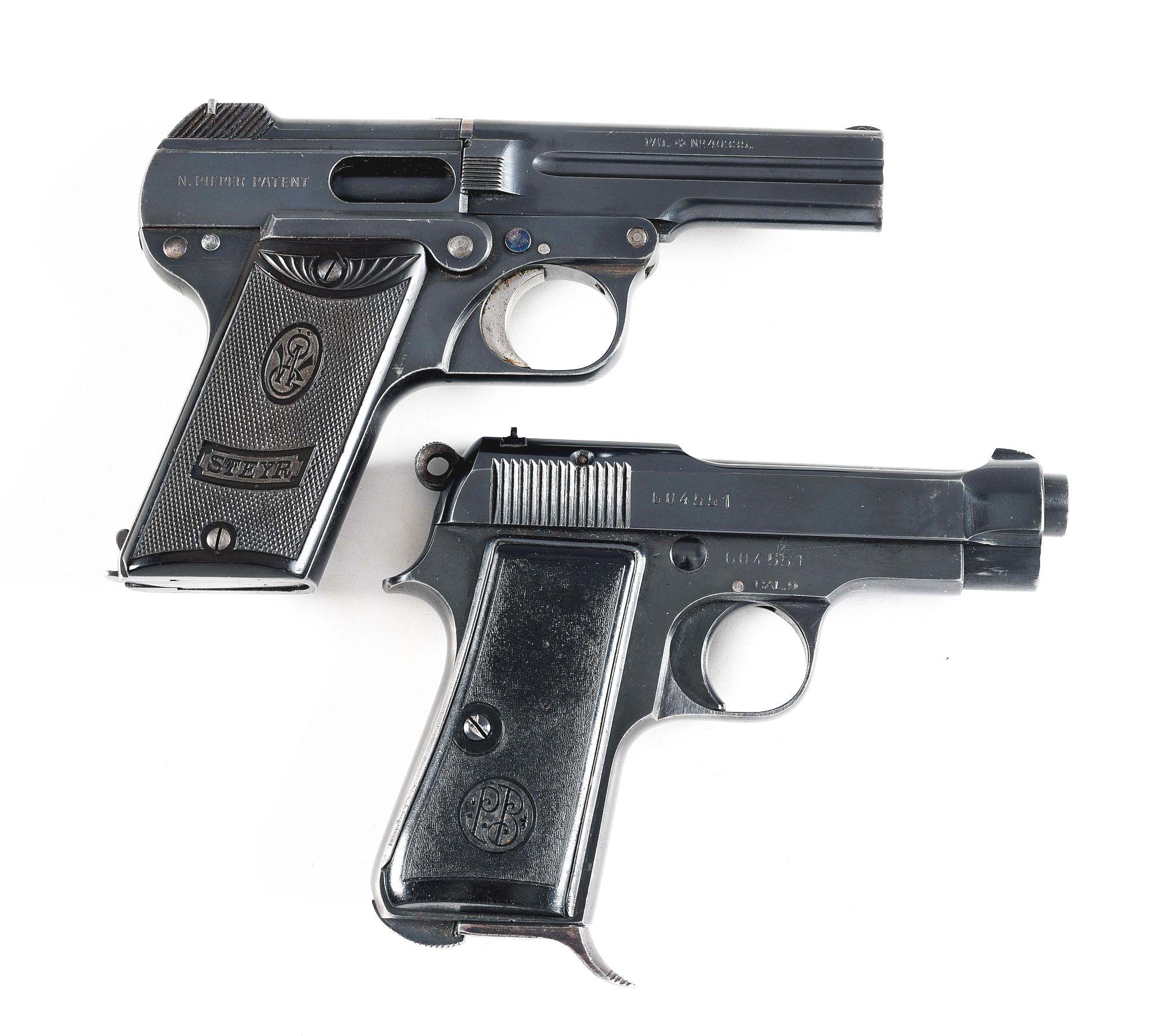 (C) LOT OF 2: STEYR 1908 AND BERETTA 1934 G CODE SEMI AUTOMATIC PISTOLS.