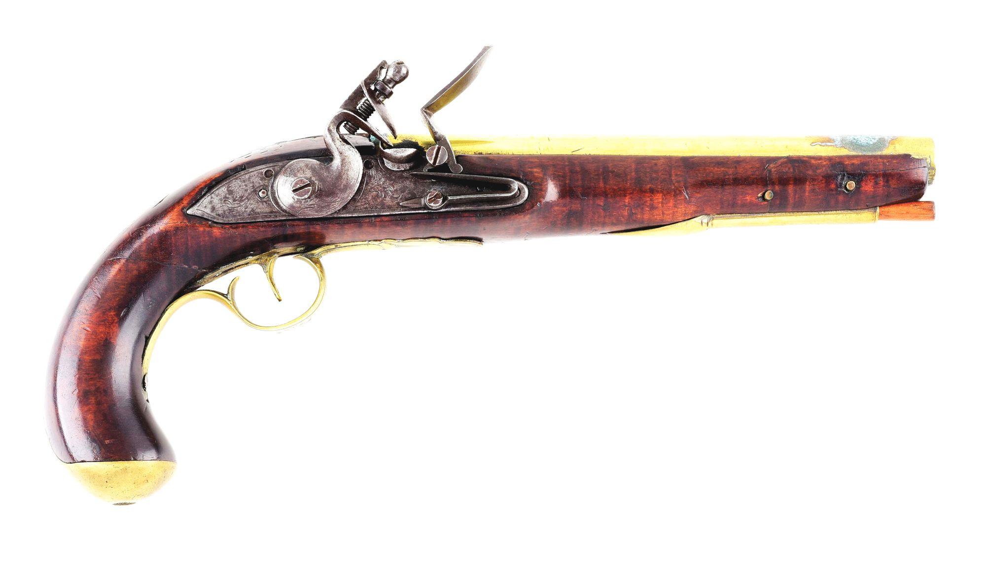 (A) UNSIGNED BRASS BARRELED FLINTLOCK KENTUCKY PISTOL.