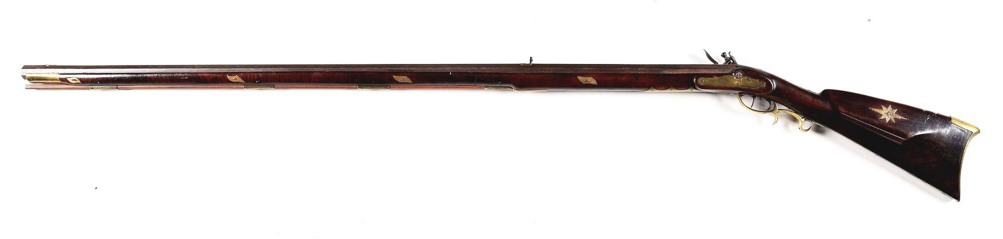 (A) UNKNOWN MASSIVE ATTRIBUTED VIRGINIA FLINTLOCK RIFLE.