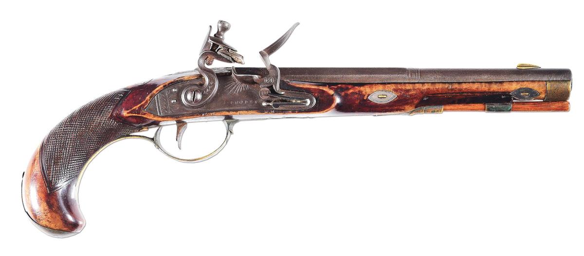 (A) FINE UNTOUCHED FLINTLOCK KENTUCKY PISTOL ATTRIBUTED TO JOHN RUPP.