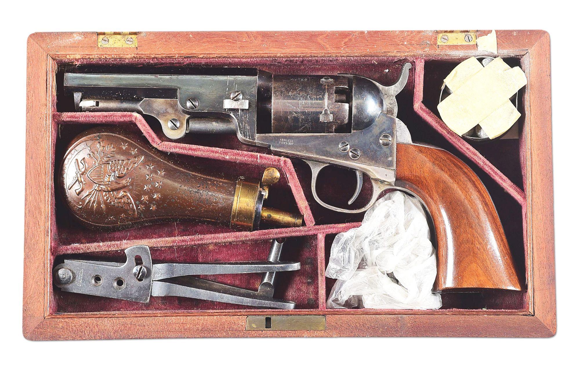 (A) HIGH CONDITION CASED COLT 1849 POCKET PERCUSSION REVOLVER.