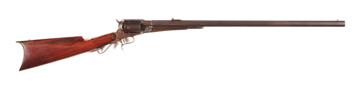 (A) CONVERTED REMINGTON REVOLVING RIFLE IN .44 CALIBER.