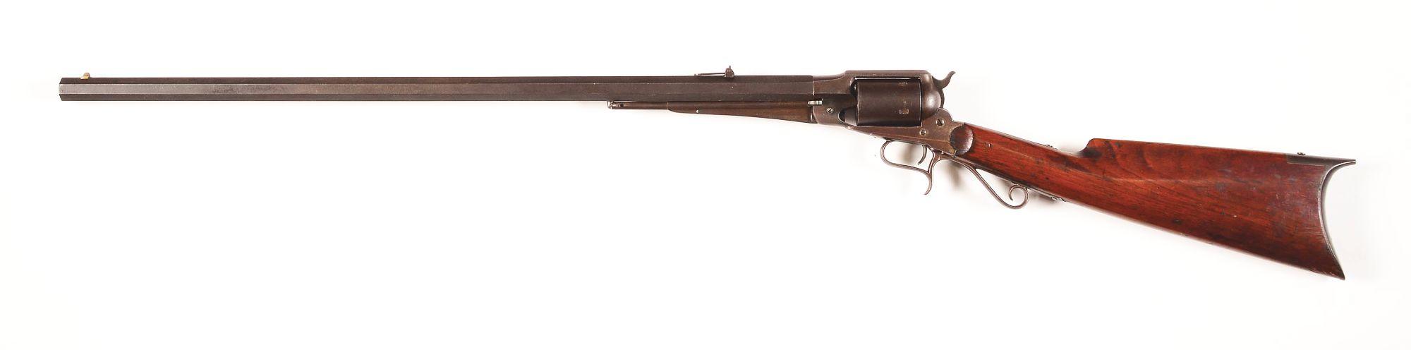 (A) CONVERTED REMINGTON REVOLVING RIFLE IN .44 CALIBER.