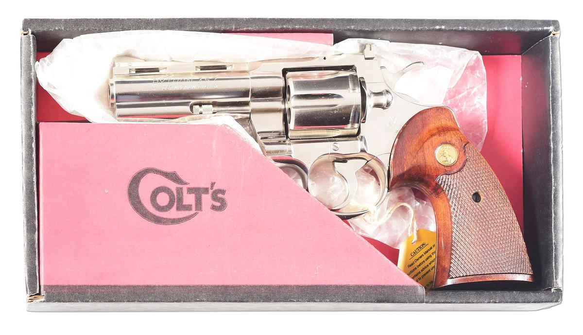 (C) BOXED NICKEL FINISHED COLT PYTHON .357 MAGNUM DOUBLE ACTION REVOLVER (1968).