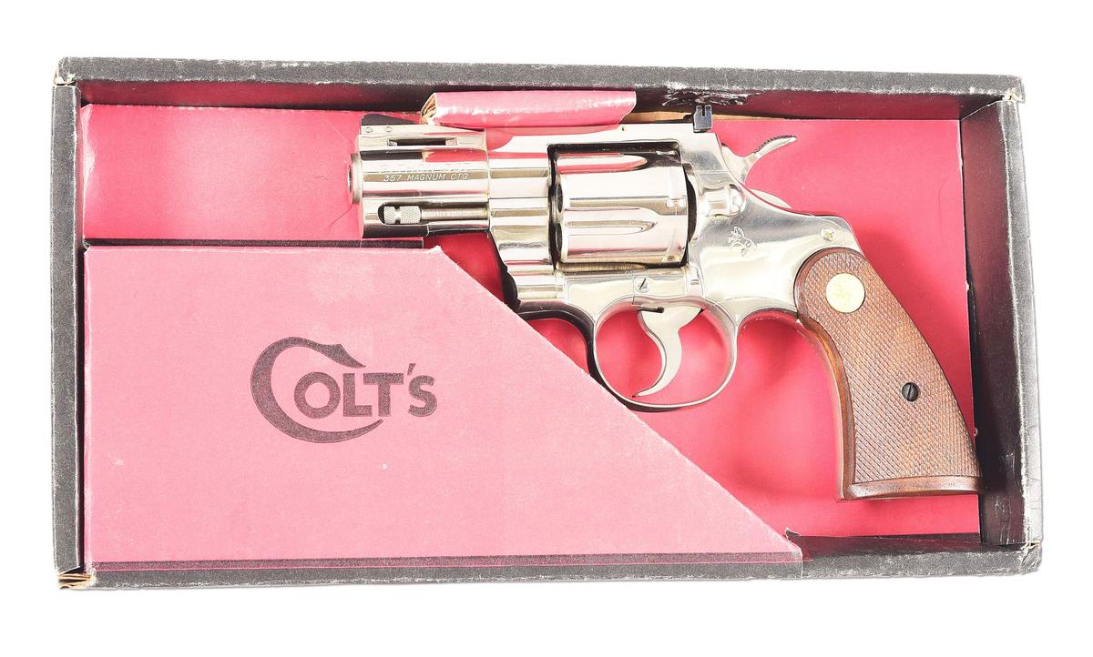 (M) NICKEL FINISH COLT PYTHON REVOLVER IN BOX.