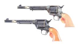 (M) PAIR OF SPECIAL ORDER LKE NEW COLT SINGLE ACTION ARMY REVOLVERS ENGRAVED BY MASTER ENGRAVER BEN