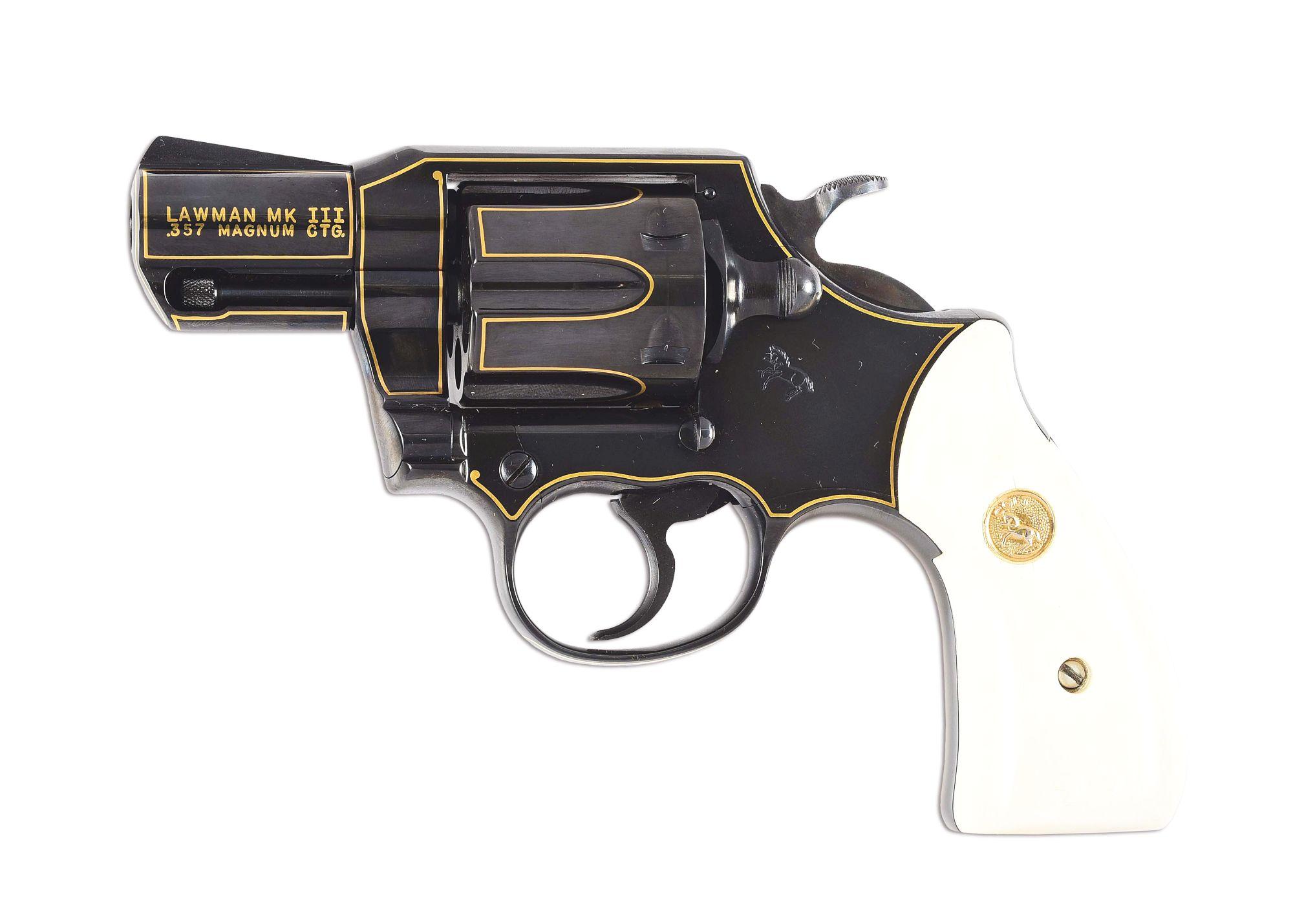 (M) S. KAMYK SIGNED COLT CUSTOM SHOP LAWMAN MK III .357 MAGNUM DOUBLE ACTION REVOLVER WITH CASE (197