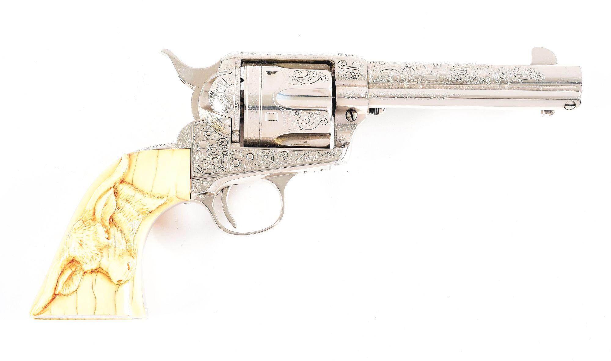 (C) ATTRACTIVE CUSTOM ENGRAVED & NICKEL PLATED COLT SINGLE ACTION ARMY REVOLVER (1901).